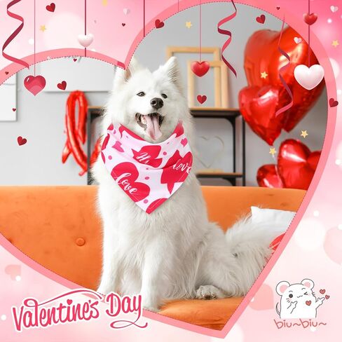 Kigeli 50 Pcs Valentines Dog Bandanas Bulk Heart Bandanas Bibs Triangle Dog Scarf Kerchief Set Puppy Bandanas with Heart Patterns for Valentines Day Pet Costume Accessories(25.6 x 17.7 x 17.7 Inch) in Kuwait