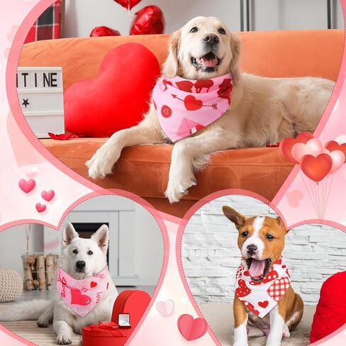 Kigeli 50 Pcs Valentines Dog Bandanas Bulk Heart Bandanas Bibs Triangle Dog Scarf Kerchief Set Puppy Bandanas with Heart Patterns for Valentines Day Pet Costume Accessories(25.6 x 17.7 x 17.7 Inch) in Kuwait