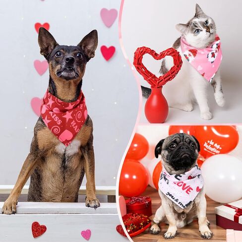 Kigeli 50 Pcs Valentines Dog Bandanas Bulk Heart Bandanas Bibs Triangle Dog Scarf Kerchief Set Puppy Bandanas with Heart Patterns for Valentines Day Pet Costume Accessories(25.6 x 17.7 x 17.7 Inch) in Kuwait