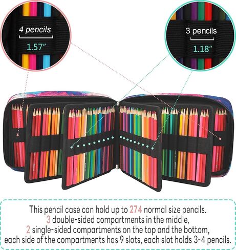 JAKAGO 274 Slots Colored Pencil Case Large Capacity Pen Holder for Artist Painter Zipper Organizer Bag for Marker Highlighter Storage Case for Office Sketch Travel Supplies(Blue) in Saudi Arabia