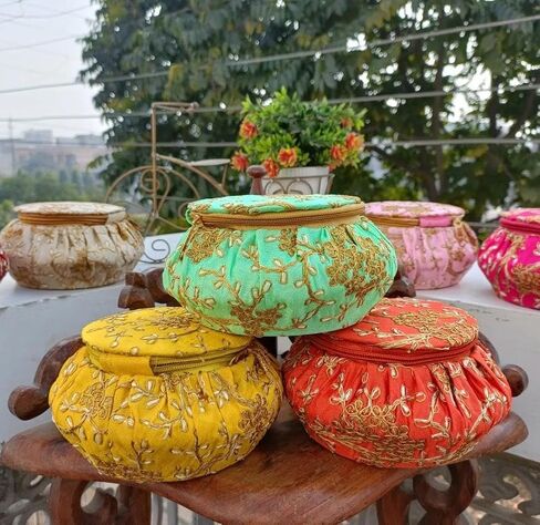 KUMKUM FASHIONS Golden Embroidery Jewelry Box,Wholesale Bangle Box, Indian Handmade Matki |Traditional Bangle box in matka shape (25) in Saudi Arabia