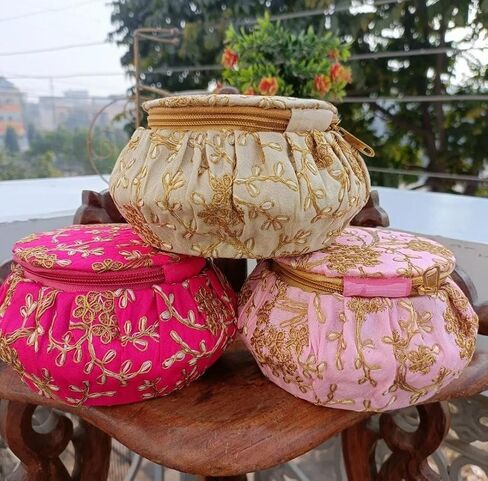 KUMKUM FASHIONS Golden Embroidery Jewelry Box,Wholesale Bangle Box, Indian Handmade Matki |Traditional Bangle box in matka shape (25) in Saudi Arabia