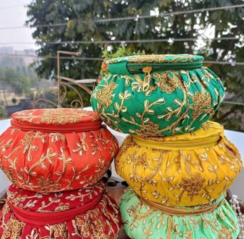 KUMKUM FASHIONS Golden Embroidery Jewelry Box,Wholesale Bangle Box, Indian Handmade Matki |Traditional Bangle box in matka shape (25) in Saudi Arabia