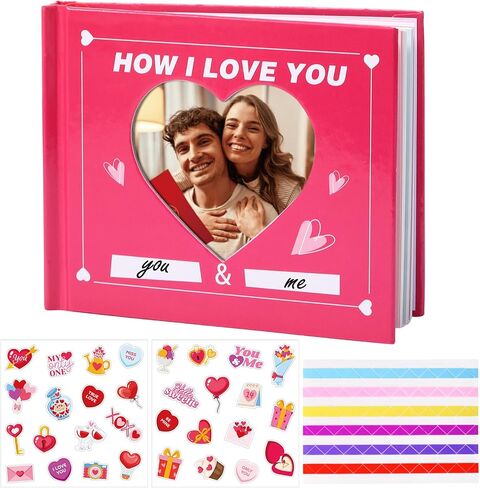 Valentines Fill In The Blank Book Mini How i Love You Journal with Stickers Picture Corners DIY Wrote Love about You Book Valentines Gifts for Women Men Boyfriend,4.1" x 3.4"(Red) in Kuwait