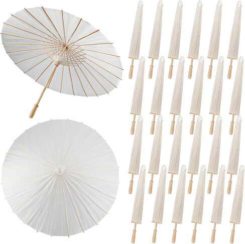 24 Pieces 33 Inches Large White Paper Umbrellas Parasol Decorative Chinese Japanese Parasol Rainproof Oiled Paper DIY Painting Umbrellas for Wedding Bridal Showers Party Decor (24 PCS) in Kuwait