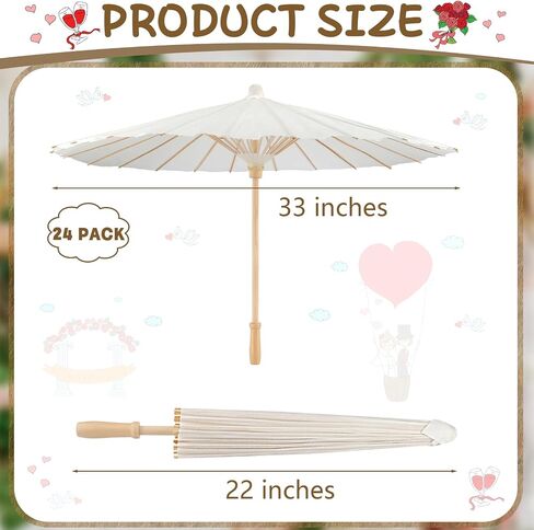 24 Pieces 33 Inches Large White Paper Umbrellas Parasol Decorative Chinese Japanese Parasol Rainproof Oiled Paper DIY Painting Umbrellas for Wedding Bridal Showers Party Decor (24 PCS) in Kuwait