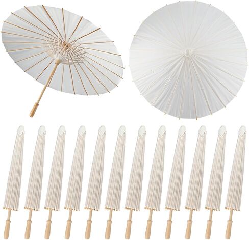24 Pieces 33 Inches Large White Paper Umbrellas Parasol Decorative Chinese Japanese Parasol Rainproof Oiled Paper DIY Painting Umbrellas for Wedding Bridal Showers Party Decor (24 PCS) in Kuwait