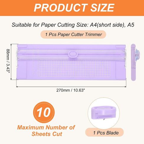 PATIKIL Paper Cutter Trimmer, A4 Straight Small Portable Paper Slide Paper Slicer with Safe-Guard for Craft Cardstock Label Card, Scrapbook Photo, Purple, with 1 Blade in Kuwait