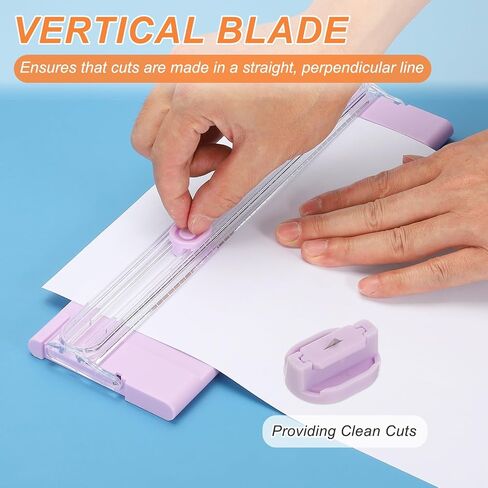 PATIKIL Paper Cutter Trimmer, A4 Straight Small Portable Paper Slide Paper Slicer with Safe-Guard for Craft Cardstock Label Card, Scrapbook Photo, Purple, with 1 Blade in Kuwait