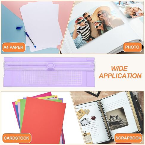 PATIKIL Paper Cutter Trimmer, A4 Straight Small Portable Paper Slide Paper Slicer with Safe-Guard for Craft Cardstock Label Card, Scrapbook Photo, Purple, with 1 Blade in Kuwait