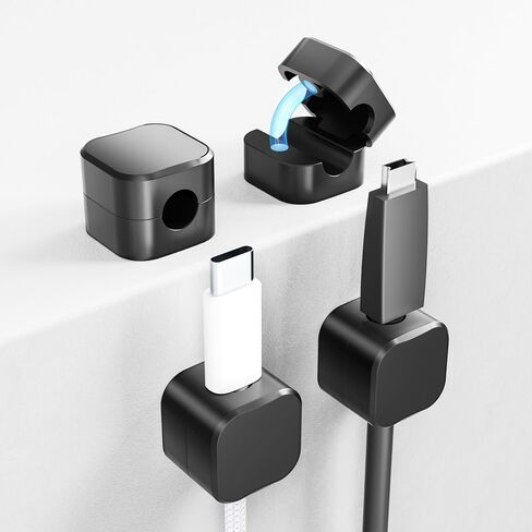 Magnetic Cable Management Clips 8 Pack, Cliffora Cord Organizer, Phone USB Charging Cable Storage Holder, Cable Clips Organizer for Office Desk Car Wall Desktop Nightstand - Black in Saudi Arabia