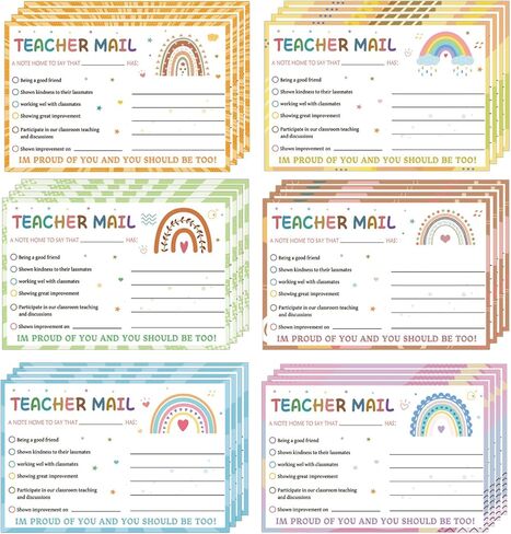 Rainbow Happy Mail Teacher Notes to Parents Classroom Good Behavior Incentive Motivational Cards 50 Pcs Motivational Notes Positive Postcards For Home,Preschool, Kindergarten, Elementary (Color3) in Kuwait