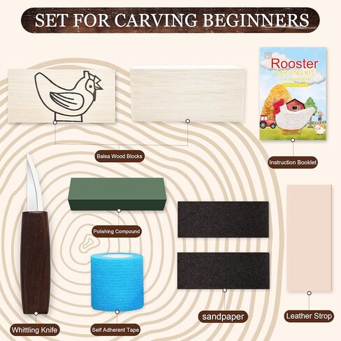 Wood Carving Kit, Bird Carving DIY Kits for Adults,Wood Carving Tools with 1 Wood Carving Knives 2 Balsa Blocks (Cardinal) in Kuwait