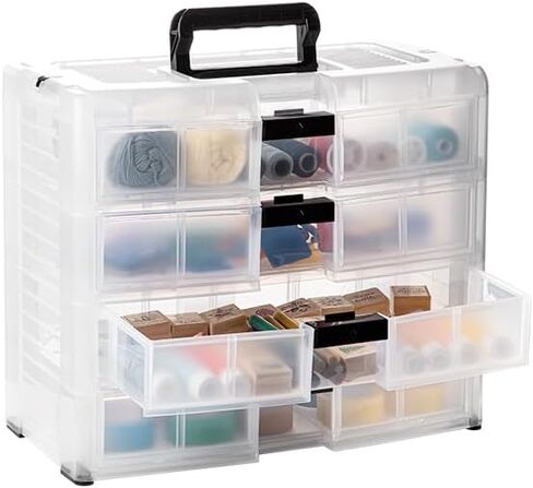 4-Drawer DeskTop Organizer With Removable Dividers，Clear Plastic Tool Storage Box with locking drawers and Handle For Hardware Crafts, Small Parts, Tool Storage,Office Supply（Black） in Saudi Arabia
