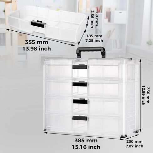 4-Drawer DeskTop Organizer With Removable Dividers，Clear Plastic Tool Storage Box with locking drawers and Handle For Hardware Crafts, Small Parts, Tool Storage,Office Supply（Black） in Saudi Arabia