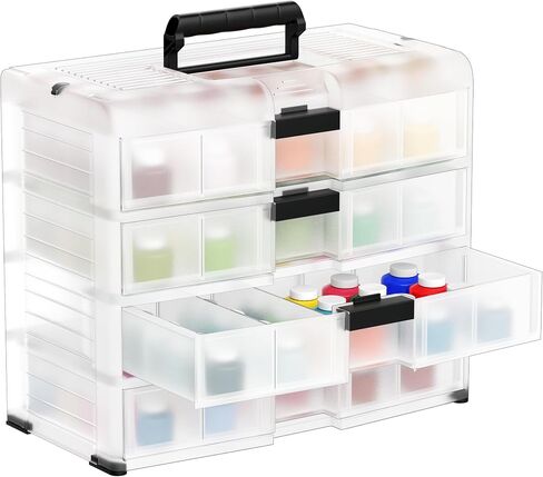 4-Drawer DeskTop Organizer With Removable Dividers，Clear Plastic Tool Storage Box with locking drawers and Handle For Hardware Crafts, Small Parts, Tool Storage,Office Supply（Black） in Saudi Arabia