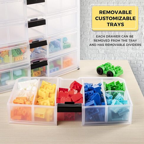 4-Drawer DeskTop Organizer With Removable Dividers，Clear Plastic Tool Storage Box with locking drawers and Handle For Hardware Crafts, Small Parts, Tool Storage,Office Supply（Black） in Saudi Arabia