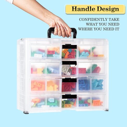 4-Drawer DeskTop Organizer With Removable Dividers，Clear Plastic Tool Storage Box with locking drawers and Handle For Hardware Crafts, Small Parts, Tool Storage,Office Supply（Black） in Saudi Arabia