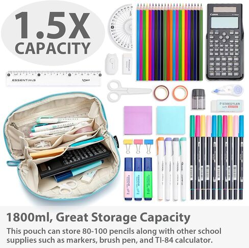 Pencil Case Pouch Bag School Supplies for Girls and Boys, Large Big Capacity Aesthetic Pen Case, Multi Compartment Zipper Stationery Bag for Women Men Adults, Navy Blue, 1800ml in Saudi Arabia