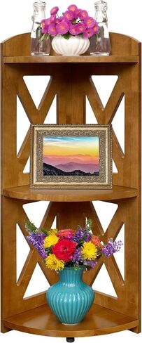 Corner Shelf Stand, Corner Bookshelf, Small Corner Shelves by Natural Wood, Plant Stand, Corner Bookcase for Living Room, Home Office, Bedroom, (Brown, 3 Tier) in Saudi Arabia