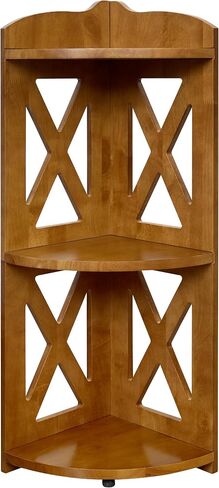 Corner Shelf Stand, Corner Bookshelf, Small Corner Shelves by Natural Wood, Plant Stand, Corner Bookcase for Living Room, Home Office, Bedroom, (Brown, 3 Tier) in Saudi Arabia
