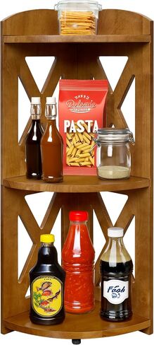 Corner Shelf Stand, Corner Bookshelf, Small Corner Shelves by Natural Wood, Plant Stand, Corner Bookcase for Living Room, Home Office, Bedroom, (Brown, 3 Tier) in Saudi Arabia