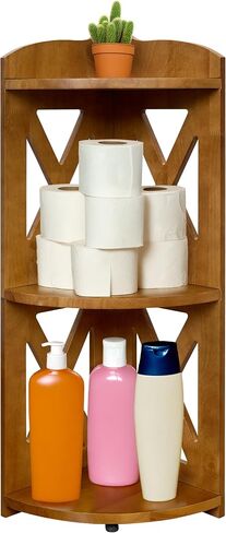 Corner Shelf Stand, Corner Bookshelf, Small Corner Shelves by Natural Wood, Plant Stand, Corner Bookcase for Living Room, Home Office, Bedroom, (Brown, 3 Tier) in Saudi Arabia