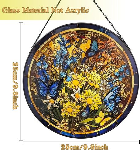 9.8'' Shell Starfish Stained Glass Window Hanging, Wave Beach Suncatcher for Window, Ocean Themed Wall Decor for Bathroom Kitchen, Sea Glass Sun Catcher Gift for Son, Daughter in Saudi Arabia
