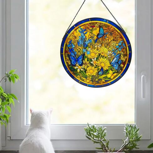 9.8'' Shell Starfish Stained Glass Window Hanging, Wave Beach Suncatcher for Window, Ocean Themed Wall Decor for Bathroom Kitchen, Sea Glass Sun Catcher Gift for Son, Daughter in Saudi Arabia