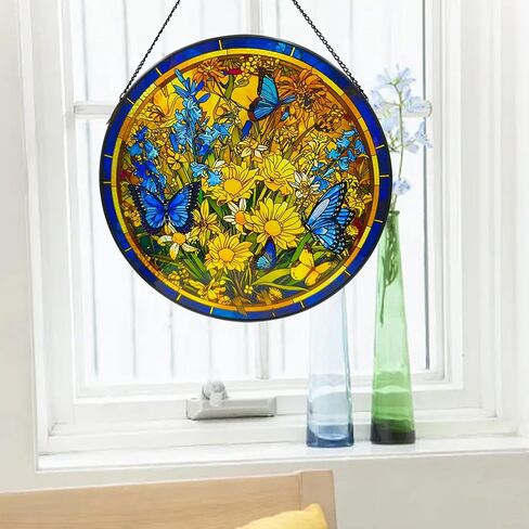 9.8'' Shell Starfish Stained Glass Window Hanging, Wave Beach Suncatcher for Window, Ocean Themed Wall Decor for Bathroom Kitchen, Sea Glass Sun Catcher Gift for Son, Daughter in Saudi Arabia
