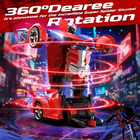 DEERC Spider RC Car Transform Robot ، 2.4 GHZ REMOTE CONTROL CARS CARS للأطفال ، 1:18 SCALE ROBOT TOY CAR W/ONE-IDE TRANTREATION ، 360 ° ، وضع Auto Mode ، بطارية قابلة لإعادة الشحن ، روبوت للأولاد Man Boys in Kuwait