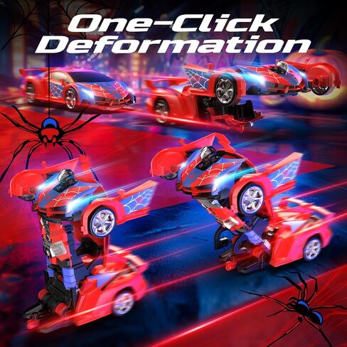 DEERC Spider RC Car Transform Robot ، 2.4 GHZ REMOTE CONTROL CARS CARS للأطفال ، 1:18 SCALE ROBOT TOY CAR W/ONE-IDE TRANTREATION ، 360 ° ، وضع Auto Mode ، بطارية قابلة لإعادة الشحن ، روبوت للأولاد Man Boys in Kuwait
