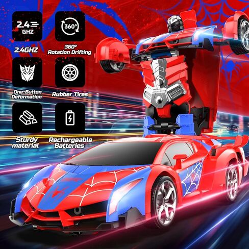 DEERC Spider RC Car Transform Robot ، 2.4 GHZ REMOTE CONTROL CARS CARS للأطفال ، 1:18 SCALE ROBOT TOY CAR W/ONE-IDE TRANTREATION ، 360 ° ، وضع Auto Mode ، بطارية قابلة لإعادة الشحن ، روبوت للأولاد Man Boys in Kuwait