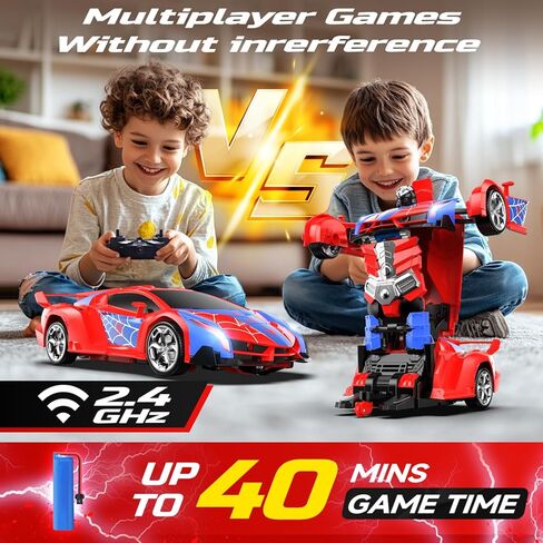 DEERC Spider RC Car Transform Robot ، 2.4 GHZ REMOTE CONTROL CARS CARS للأطفال ، 1:18 SCALE ROBOT TOY CAR W/ONE-IDE TRANTREATION ، 360 ° ، وضع Auto Mode ، بطارية قابلة لإعادة الشحن ، روبوت للأولاد Man Boys in Kuwait