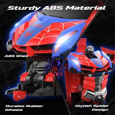 DEERC Spider RC Car Transform Robot ، 2.4 GHZ REMOTE CONTROL CARS CARS للأطفال ، 1:18 SCALE ROBOT TOY CAR W/ONE-IDE TRANTREATION ، 360 ° ، وضع Auto Mode ، بطارية قابلة لإعادة الشحن ، روبوت للأولاد Man Boys in Kuwait