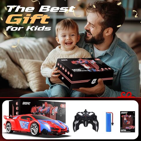DEERC Spider RC Car Transform Robot ، 2.4 GHZ REMOTE CONTROL CARS CARS للأطفال ، 1:18 SCALE ROBOT TOY CAR W/ONE-IDE TRANTREATION ، 360 ° ، وضع Auto Mode ، بطارية قابلة لإعادة الشحن ، روبوت للأولاد Man Boys in Kuwait