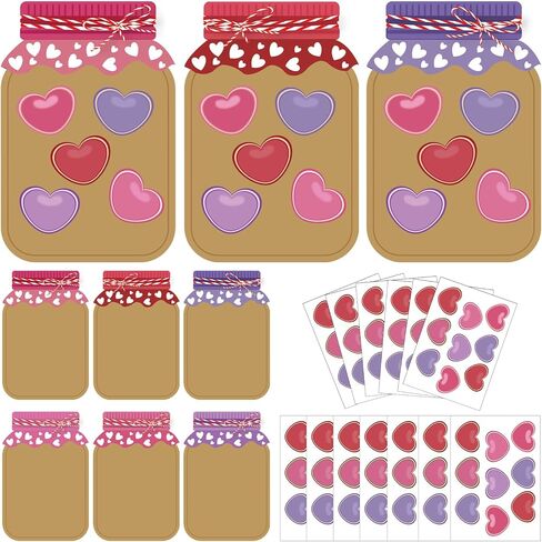 YIXAXKAO 60 Sets Valentine's Day Love Candy Jar Craft Kit DIY Love Heart Candy Jar Valentine's Day Craft Fun Activity for School Classroom (Sweet Candy Jar) in Kuwait