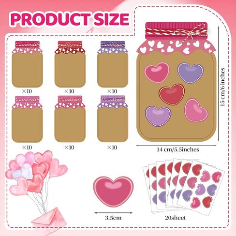 YIXAXKAO 60 Sets Valentine's Day Love Candy Jar Craft Kit DIY Love Heart Candy Jar Valentine's Day Craft Fun Activity for School Classroom (Sweet Candy Jar) in Kuwait