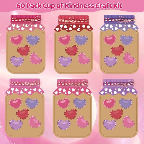 YIXAXKAO 60 Sets Valentine's Day Love Candy Jar Craft Kit DIY Love Heart Candy Jar Valentine's Day Craft Fun Activity for School Classroom (Sweet Candy Jar) in Kuwait
