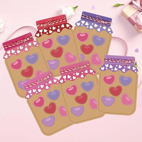 YIXAXKAO 60 Sets Valentine's Day Love Candy Jar Craft Kit DIY Love Heart Candy Jar Valentine's Day Craft Fun Activity for School Classroom (Sweet Candy Jar) in Kuwait