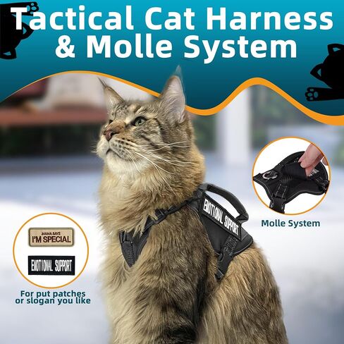 Tactical Cat Harness and Leash Pink for Walking Esacpe Proof, Adjustable Soft Mesh Large Cat Vest with Handle Easy to Control,Molle Patches L in Kuwait