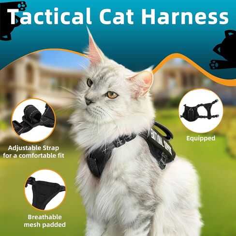 Tactical Cat Harness and Leash Pink for Walking Esacpe Proof, Adjustable Soft Mesh Large Cat Vest with Handle Easy to Control,Molle Patches L in Kuwait