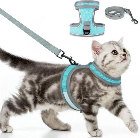 Cat Harness and Leash Set, Escape Proof Adjustable Kittens Vest with Reflective Strip, Easy to Wear for Cats Walking and Traveling, Soft Mesh Kitten Harness for Small Medium Large Cats in Kuwait