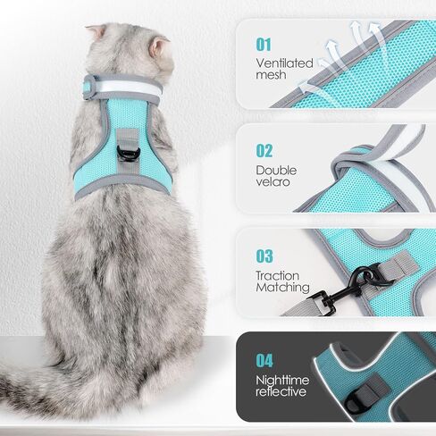 Cat Harness and Leash Set, Escape Proof Adjustable Kittens Vest with Reflective Strip, Easy to Wear for Cats Walking and Traveling, Soft Mesh Kitten Harness for Small Medium Large Cats in Kuwait