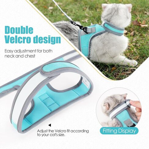 Cat Harness and Leash Set, Escape Proof Adjustable Kittens Vest with Reflective Strip, Easy to Wear for Cats Walking and Traveling, Soft Mesh Kitten Harness for Small Medium Large Cats in Kuwait