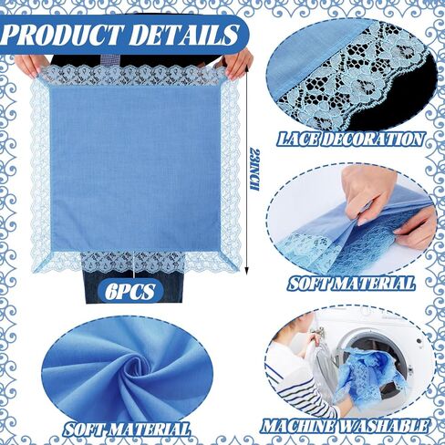6 Pack 23'' Lap Scarf for Women Church with Lace Lap Scarves Ladies Cotton Handkerchief for Skirts Church Office in Kuwait