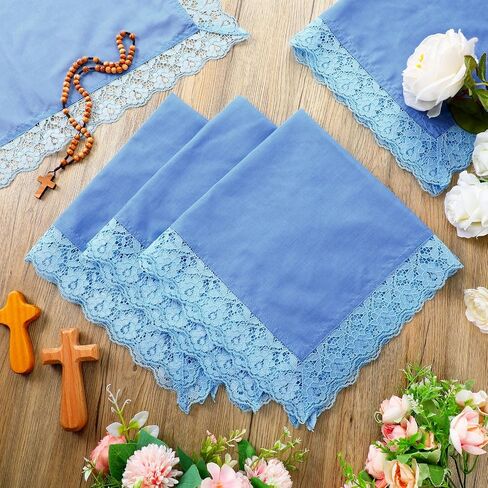 6 Pack 23'' Lap Scarf for Women Church with Lace Lap Scarves Ladies Cotton Handkerchief for Skirts Church Office in Kuwait