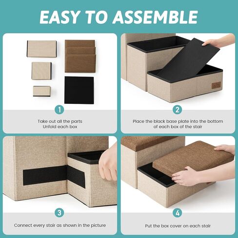 Dog Stairs with Storage, 3-Step Wider Sturdy Dog Steps for Small/Medium/Large Dogs and Older Cats, Folding Doggie Ramp for Bed/Couch/Car Hold Up to 210 lbs (16.7" H, Brown) in Saudi Arabia