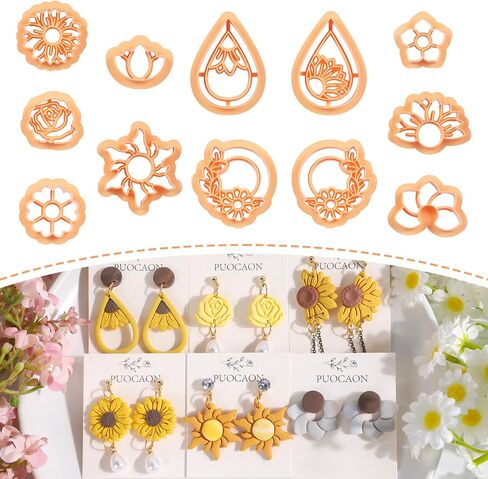 قواطع الطين من Puocaon Cancer Clay - 7 PCS قواطع طينية زخرفية وردية لأقراط الطين البوليمري ، هدايا القلب الفراشة الطين قواطع القواطع الناجية تصميم المجوهرات in Kuwait