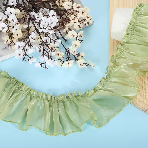 uxcell 5.5 Yards Ruffle Lace Trim Ribbon 8cm/3" Pleated Organza Lace Edge Trim Sewing Lace Fabric Trim for DIY Craft Dress Clothing Wedding Gift Home Decoration, Pink in Saudi Arabia
